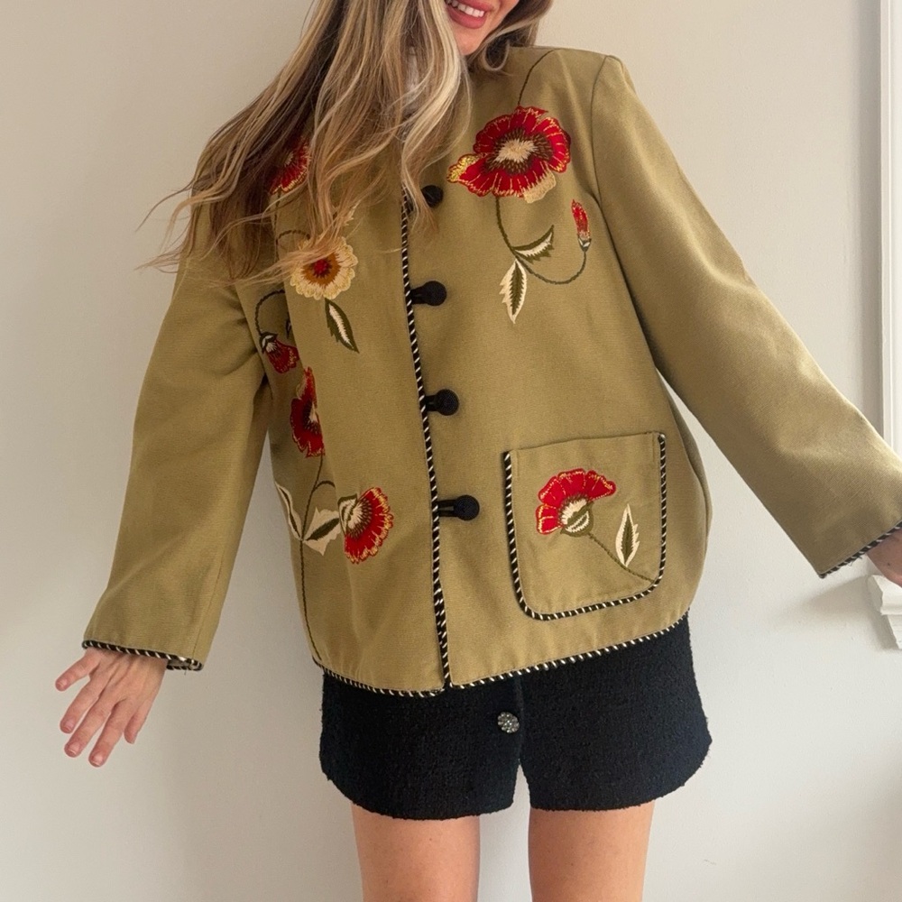 Vintage Julia Kir Beige Hand Embroidered Jacket Women’s  (Fits S M) NWT